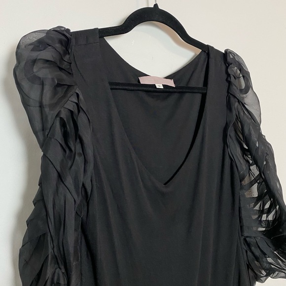 Katharine Kidd Pleated Sheer Sleeve Black Top - Picture 6 of 10